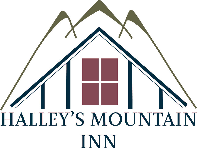 Logo with a house and graphics of a mountain above it. 