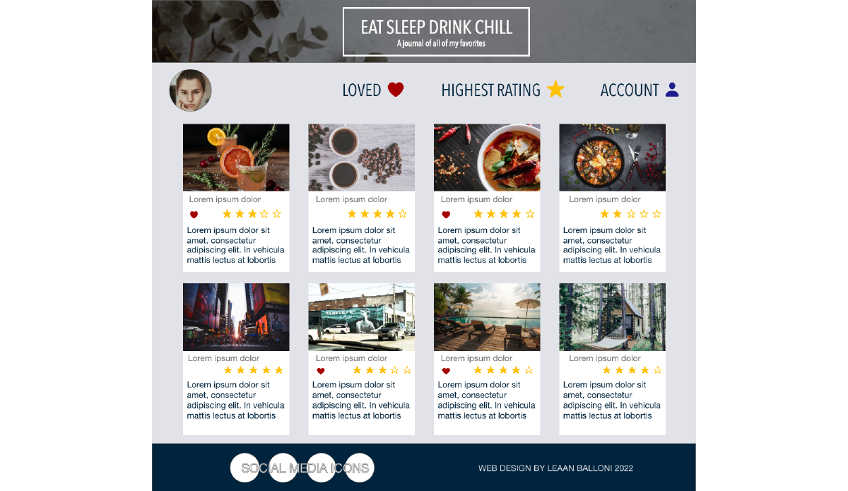 desktop view of journal showing pictures of favorite destination, restaurant