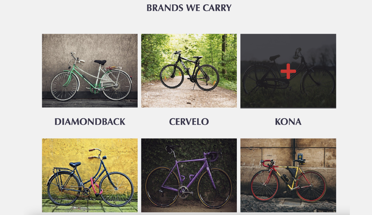 Six squares with an image of a bycicle displayed.